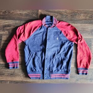 Polo Ralph Lauren Navy Fleece Baseball Bomber Jacket Men Size Medium